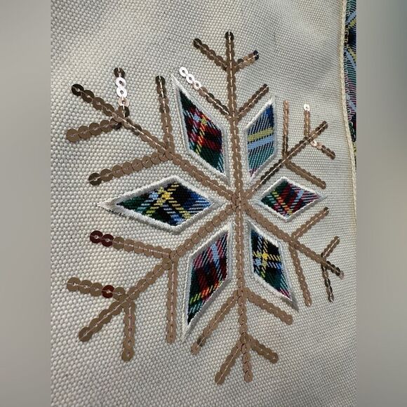 Lands End Canvas Tote Bag Snowflake Plaid Holiday Sequin Christmas Cotton - Picture 12 of 14